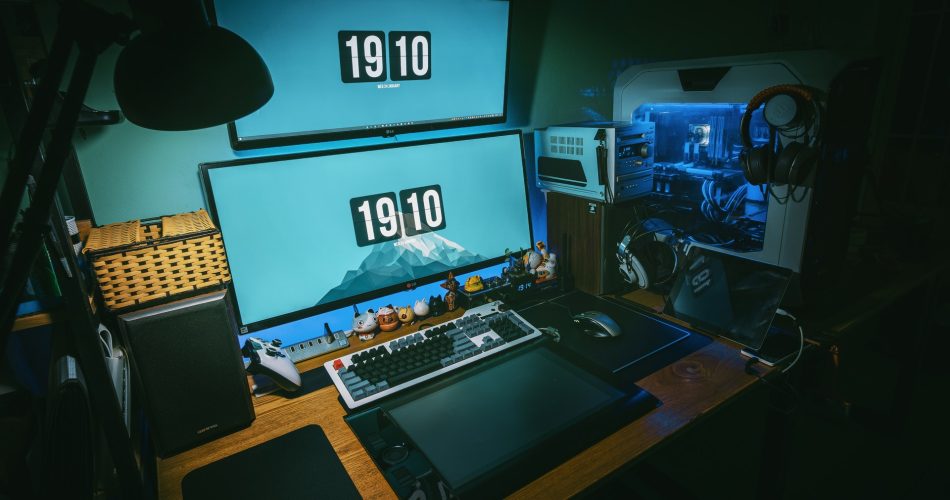 Gaming desk with LED lights