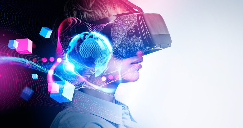 woman with vr glasses, metaverse mystery box